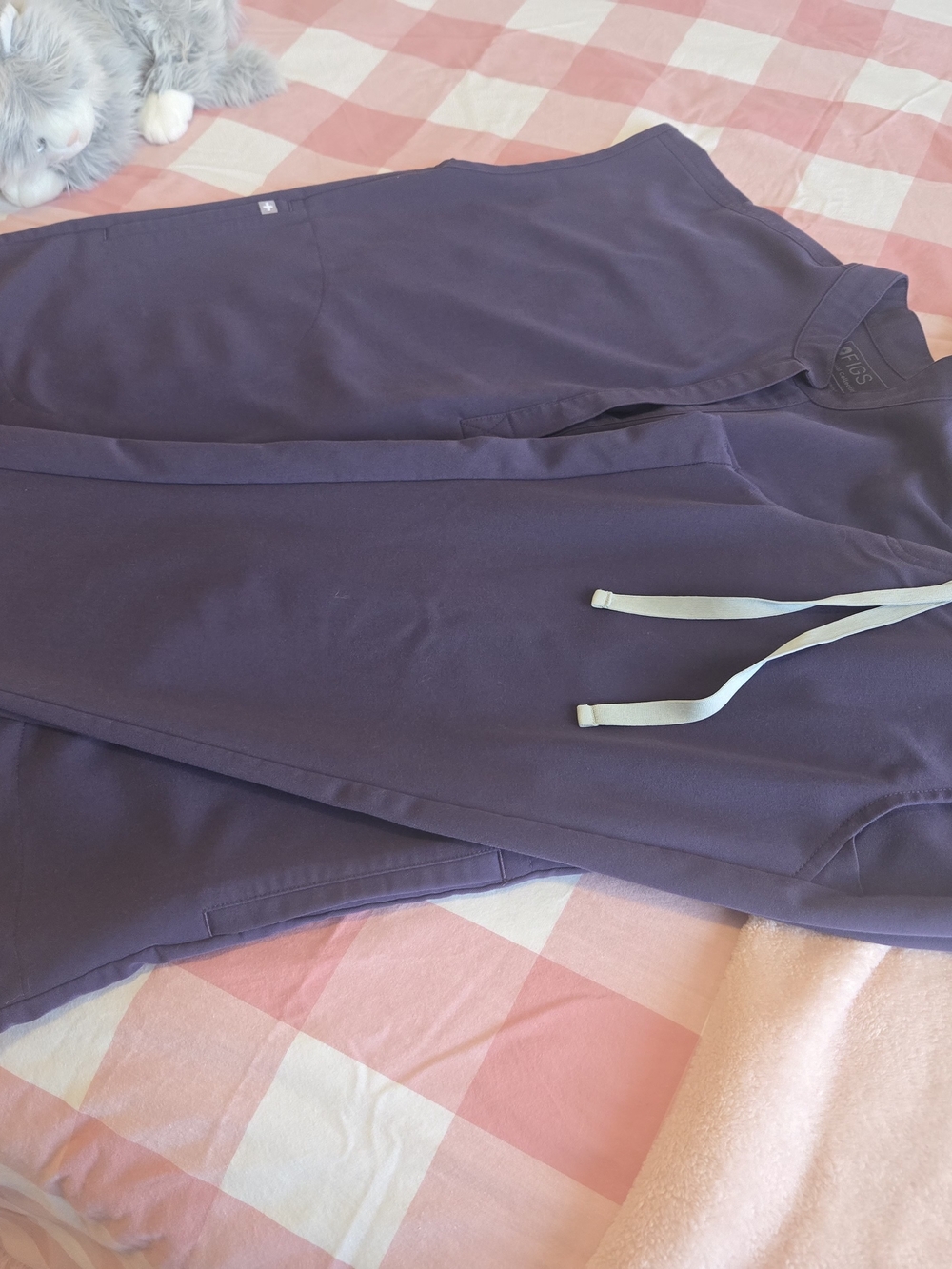 Figs Women's Purple Scrub Set with Light Gray Drawstrings